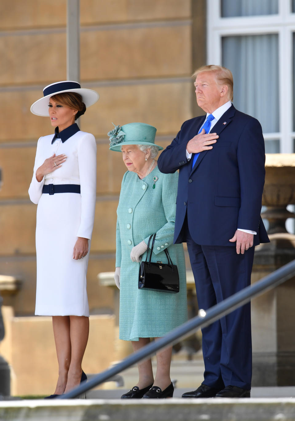 U.S. President Donald Trump and First Lady Melania Trump attend a welcome ceremony with Britain's Queen Elizabeth at Buckingham Palace, in London, Britain, June 3, 2019. REUTERS/Toby Melville/Pool