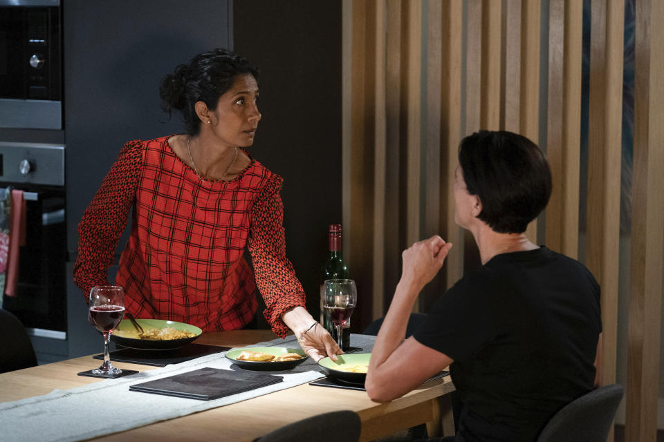 EastEnders,06-10-2022,6569,Suki Kaur Panesar (BALVINDER SOPAL);Eve Unwin (HEATHER PEACE),***EMBARGOED TILL TUESDAY 27TH SEPTEMBER 2022***, BBC, Jack Barnes/Kieron McCarron