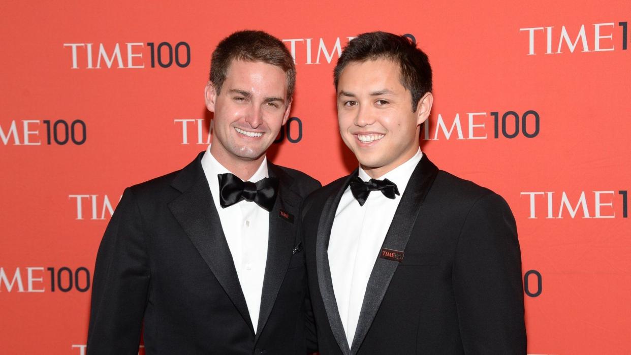 Mandatory Credit: Photo by Evan Agostini/Invision/AP/Shutterstock (9053098a)Snapchat co-founders Evan Spiegel and Bobby Murphy arrives at the 2014 TIME 100 Gala held at Frederick P.