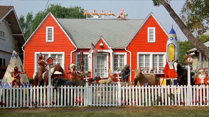 Red house with crazy decorations