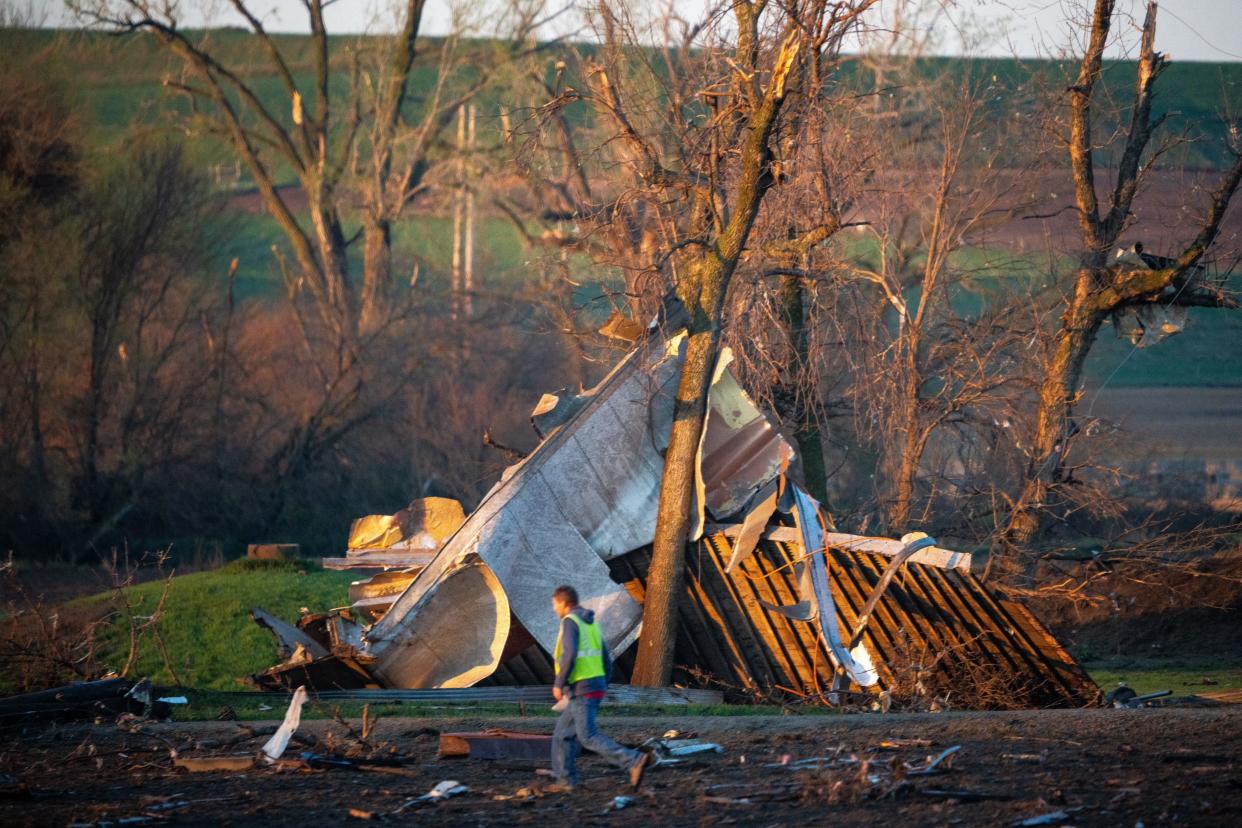 Tornado damage is seen in Minden, Iowa, Saturday, April 27, 2024.