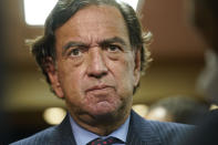 FILE - Former U.S. diplomat Bill Richardson speaks to reporters after a news conference in New York, Nov. 16, 2021. Richardson, who has worked to secure the releases of WNBA star Brittney Griner and another jailed American, Paul Whelan, visited Moscow this week and held meetings with Russian leaders. That's according to a person familiar with the matter who spoke to The Associated Press on Tuesday night, Sept. 13, 2022.(AP Photo/Seth Wenig, File)