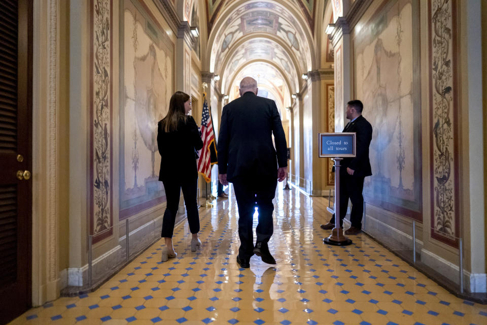 Sen. Patrick Leahy, D-Vt., the president pro temper of the Senate, walks to his office at the Capitol in Washington, Monday, Dec. 19, 2022. The U.S. Senate's longest-serving Democrat, Leahy is getting ready to step down after almost 48 years representing his state in the U.S. Senate. (AP Photo/J. Scott Applewhite)