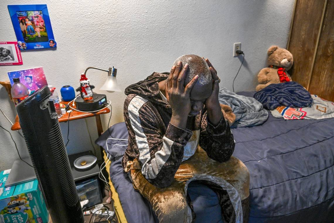 Carlton Franklin, 62, sits on his bed in March stressed about being evicted from Auburn Oaks, a former senior living facility in Citrus Heights. The complex, run by a nonprofit that received county funding to house the homeless, began the process of evicting tenants in November for not paying rent – payments residents say they didn’t understand they needed to make. “I have a broke-down car in the back – that’s where I’m going to have to go,” said Franklin in tears.