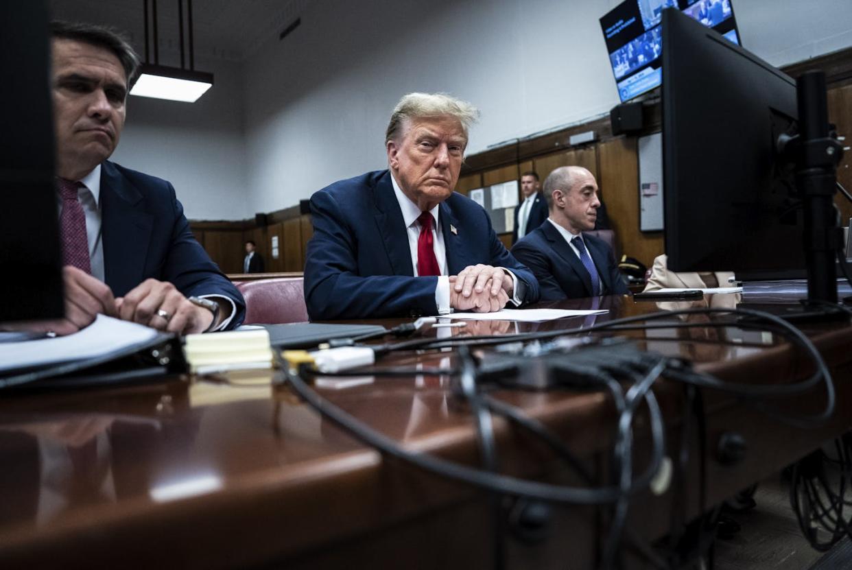 Former President Donald Trump sits in a New York courtroom as jury selection proceeds in one of his criminal cases. <a href="https://newsroom.ap.org/detail/APPollTrumpTrials/d00179105f7c4eb280c74bb5c89e1d0c/photo" rel="nofollow noopener" target="_blank" data-ylk="slk:Jabin Botsford/Pool Photo via AP;elm:context_link;itc:0;sec:content-canvas" class="link ">Jabin Botsford/Pool Photo via AP</a>