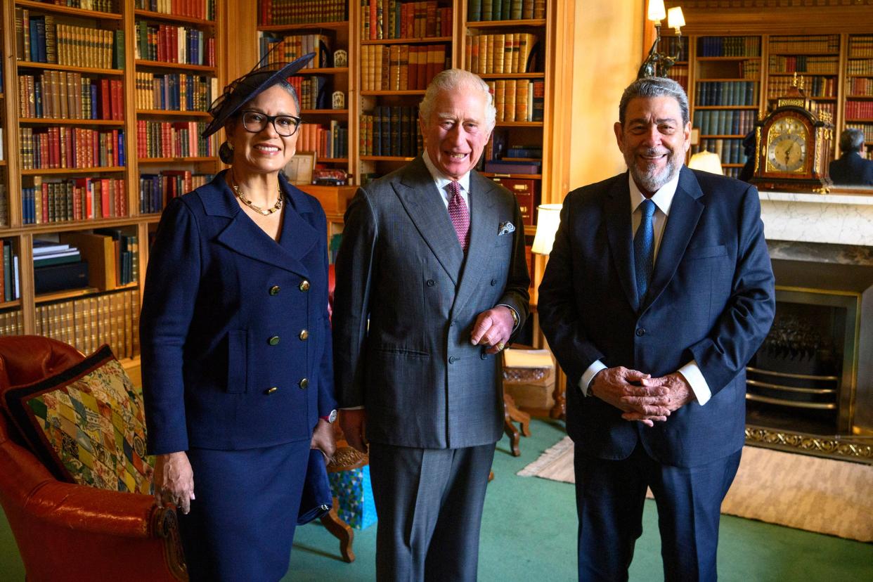 King Charles poses with Ralph Gonsalves and wife Eloise at Balmoral last October (Getty)