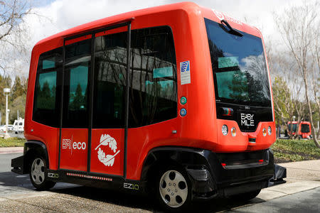 An EasyMile EZ10 shared autonomous vehicle is seen during a deployment demonstration at Bishop Ranch in San Ramon, California March 6, 2017. REUTERS/Stephen Lam