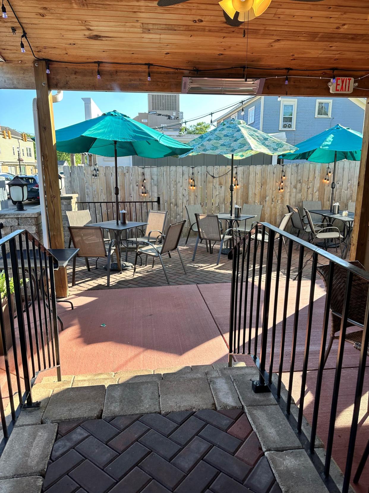 The outdoor patio area at Miller-Doan Tavern is clean and inviting on a sunny Ohio day.