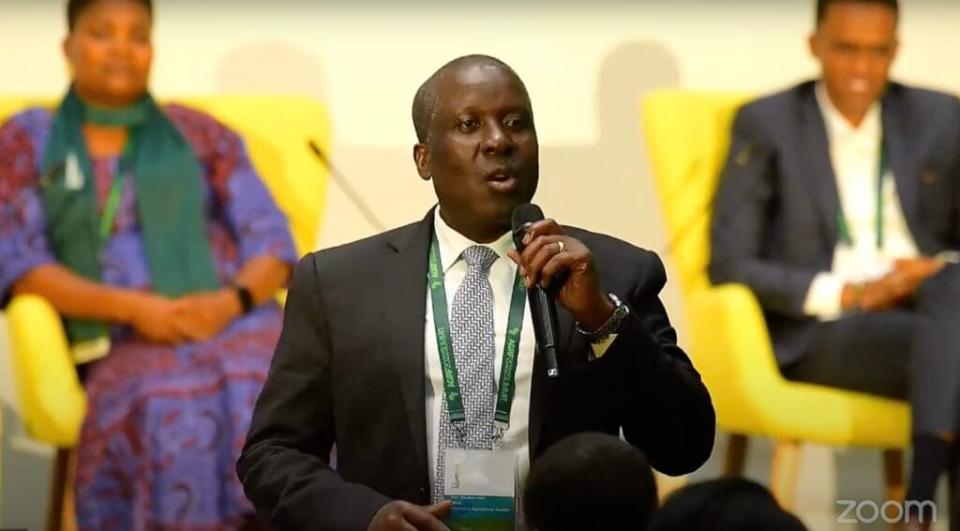 Reuben Mtolo Phiri, minister of agriculture for Zambia, speaks before the crowd at an AGRA meeting announcing the official launch of its new five-year strategy on Sept. 8, 2022. (Sreenshot via YouTube)