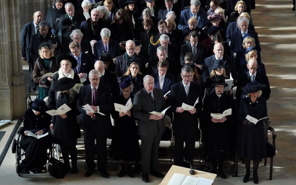 The Duke of York (third from right) in the front row in at St George's Chapel