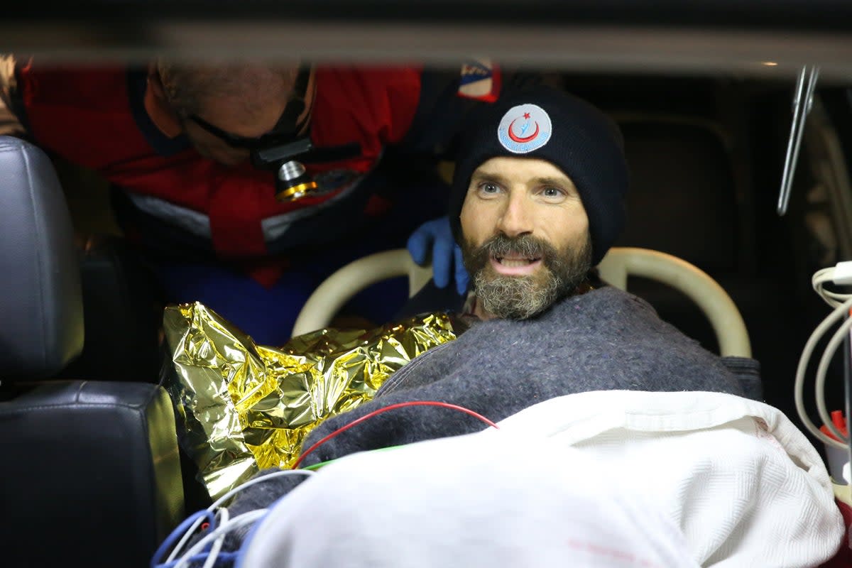 American explorer Mark Dickey after being rescued from being trapped underground in a cave in Turkey’s Mersin   (Anadolu Agency via Getty Images)