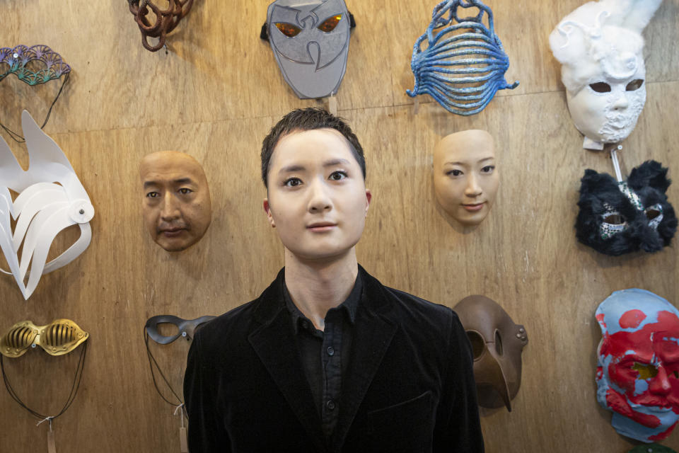 TOKYO, JAPAN - JANUARY 28: Shuhei Okawara, owner of mask shop Kamenya Omote, wearing Hyper-realistic face mask poses for a portrait  on January 28, 2021 in Tokyo, Japan. The masks, made by Japanese retailer Kamenya Omote, are modelled on actual people who are paid 40,000 Yen for the right to use their face and are created on a 3D printer before being sold for up to 98,000 Yen. Although providing quite a party piece, unfortunately they don't offer protection from coronavirus. (Photo by Yuichi Yamazaki/Getty Images)