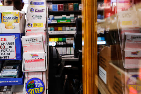 Powerball tickets display at a store in New York City, U.S., March 17, 2017. REUTERS/Jeenah Moon