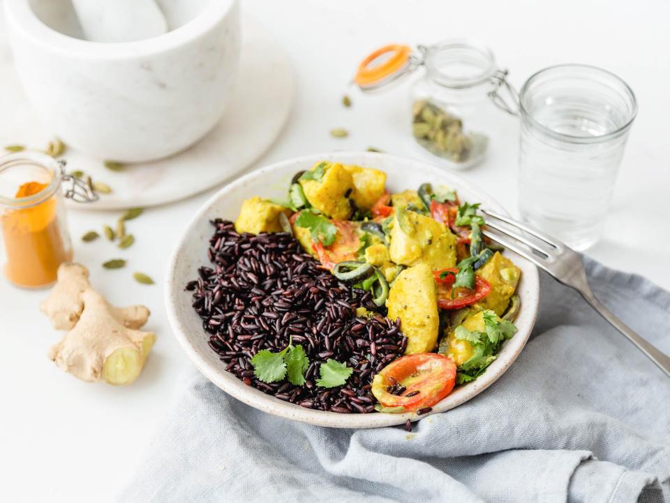 How to make Keralan coconut monkfish curry and black rice