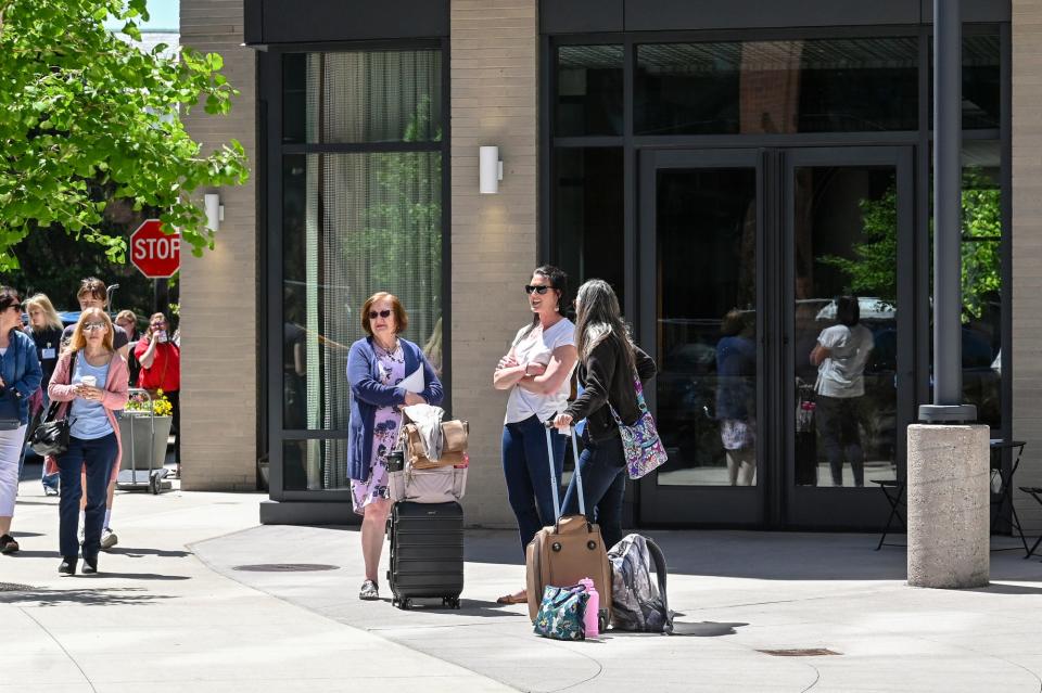 Patrons outside the Graduate hotel on Friday, May 26, 2023, in downtown East Lansing.