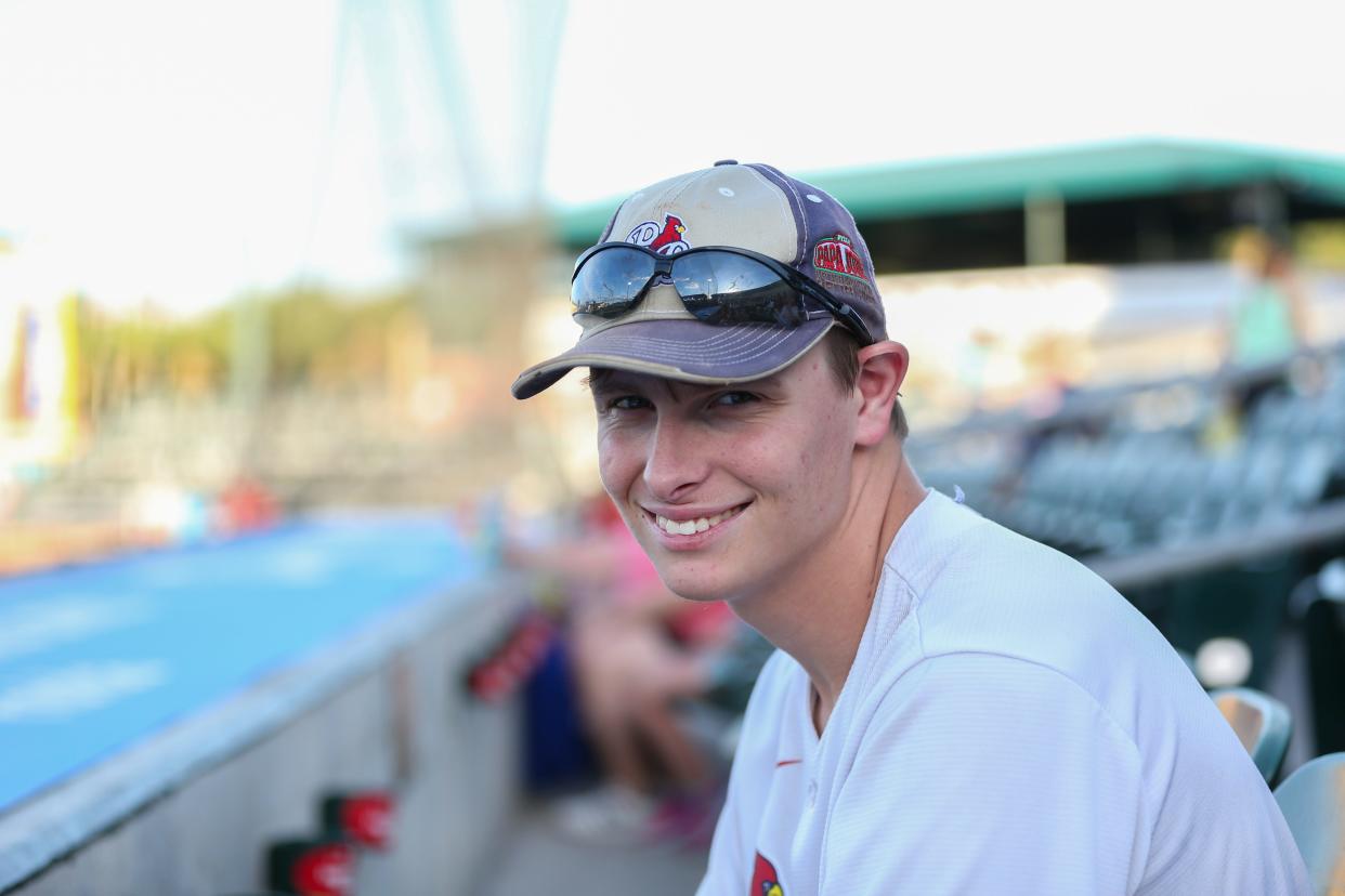 Zachary Hoffman, a Florida Atlantic University student intern, works for Roger Dean Chevrolet Stadium’s game operations during Florida State League play.