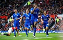 Britain Football Soccer - Manchester United v Leicester City - Barclays Premier League - Old Trafford - 1/5/16Leicester City's Wes Morgan celebrates scoring their first goalReuters / Darren StaplesLivepic