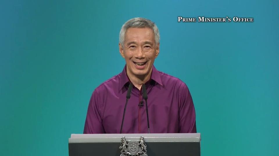 Singapore Prime Minister Lee Hsien Loong speaking at the National Day Rally on 20 August 2017. Photo: Prime Minister’s Office/YouTube