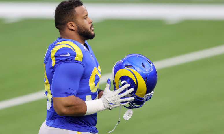 Aaron Donald on the field for the Rams.