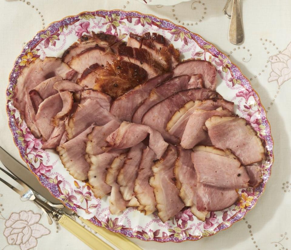 slow cooker ham sliced on platter