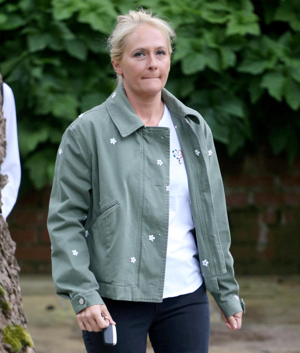 Kitty McIntyre wife of Michael McIntyre leaves the family home in Hampstead, London after the attack. (SWNS)