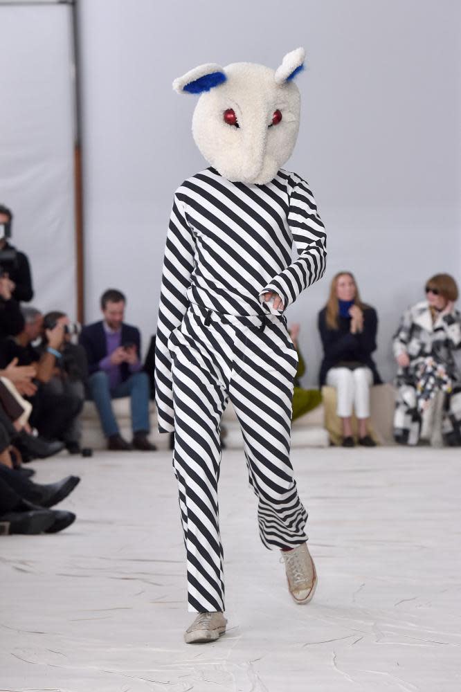 Marni’s designer, Francesco Risso, took his post-show bow in a menacing Donnie Darko outfit.