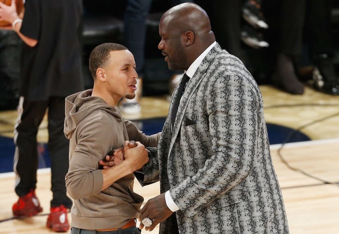 At least Shaquille O'Neal was cordial to Stephen Curry. (Getty Images)