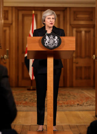 Britain's Prime Minister Theresa May holds a news conference at Downing Street in London, Britain November 15, 2018. Matt Dunham/Pool via Reuters/Files