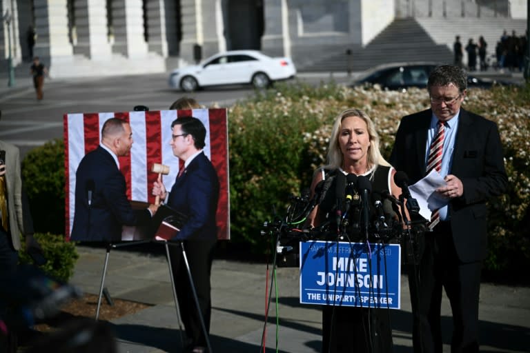 L'élue républicaine Marjorie Taylor Greene à Washington, le 1er mai 2024 (Brendan SMIALOWSKI)