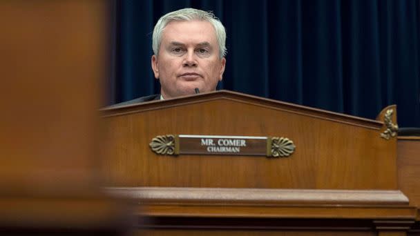 PHOTO: House Oversight and Accountability Committee Chairman Rep. James Comer listens to a witness during the committee's hearing about Congressional oversight of D.C., on Capitol Hill, in Washington, D.C., on March 29, 2023. (Cliff Owen/AP)