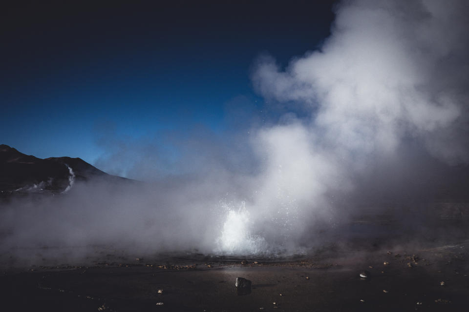 Panoramic background with Geyser high up in Atacama desert, Chile