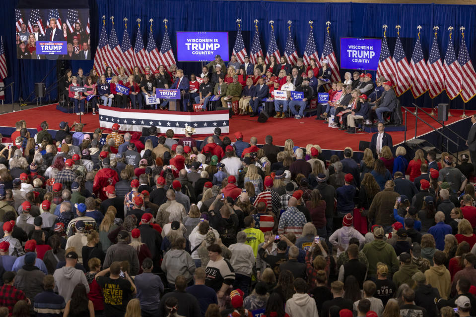 Republican presidential candidate former President Donald Trump speaks, Tuesday, April 2, 2024, at a rally in Green Bay, Wis. (AP Photo/Mike Roemer)