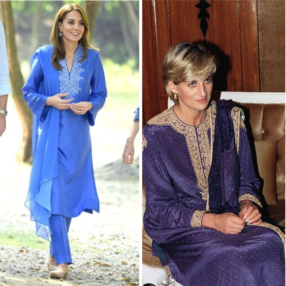 Kate Middleton in 2019 and Princess Diana in 1997