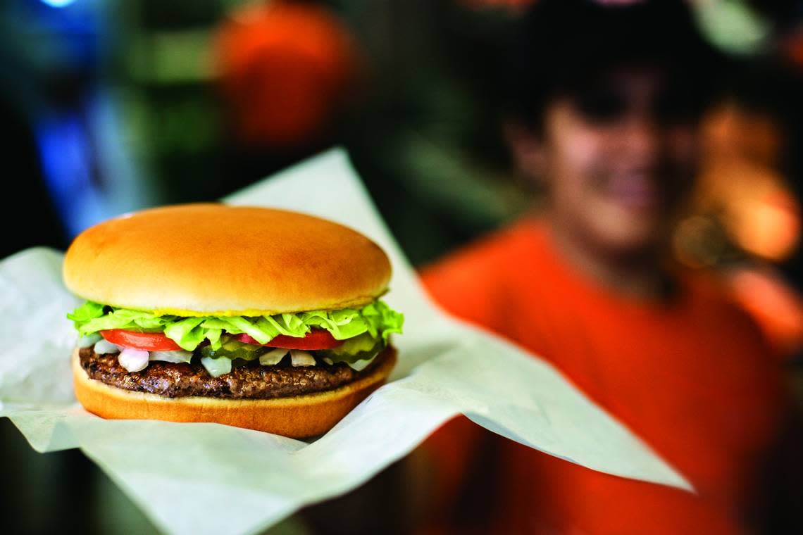 Whataburger uses 100% pure beef for its burgers and a toasted five-inch bun.