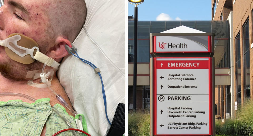 Austin Bellamy was airlifted to hospital after the incident in Ohio, where he remains in a medically-induced coma at the University of Cincinnati Medical Center. Source: FOX19 and Google Maps