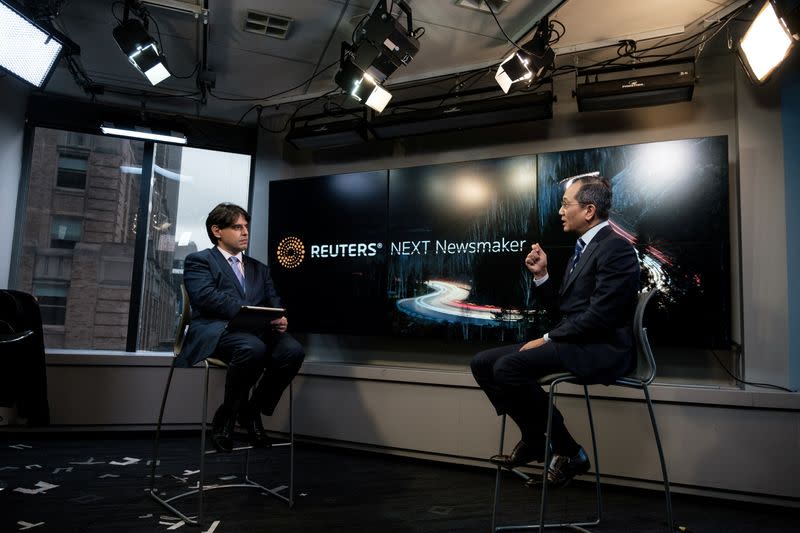 Carlyle Group CEO Kewsong Lee speaks during a Reuters Newsmaker event in New York