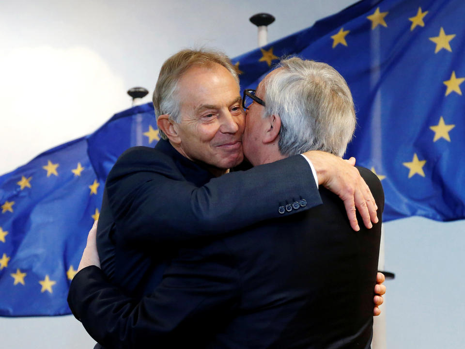 European Commission President Jean-Claude Juncker greets former British Prime Minister Tony Blair: Reuters