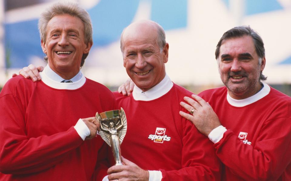 Manchester United footballers Denis Law, Bobby Charlton and George Best