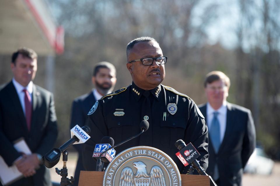Jackson Police Chief Joseph Wade speaks during a press conference on Feb. 13, 2024.
