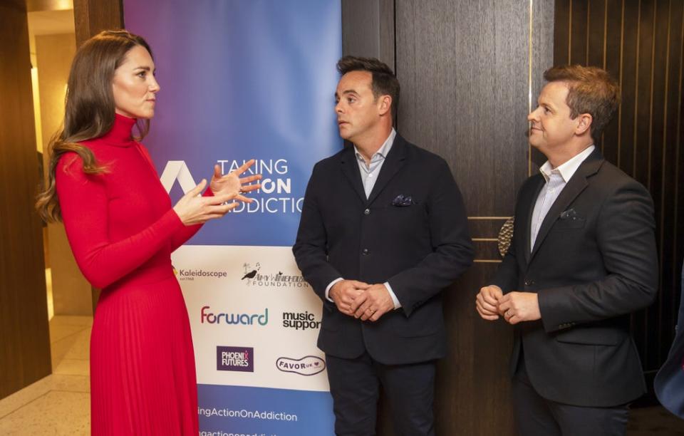 The Duchess of Cambridge meets television presenters Ant McPartlin and Declan Donnelly (Paul Grover/Daily Telegraph/PA) (PA Wire)