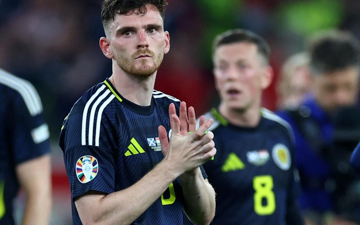 Scotland's Andy Robertson looks dejected after the match