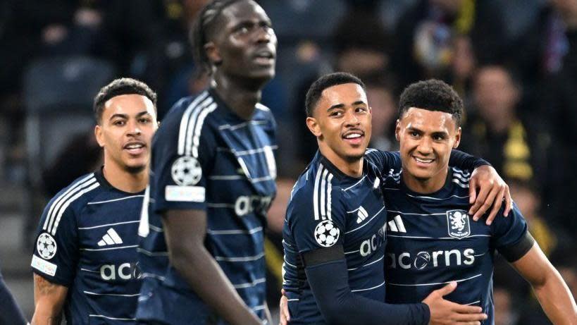 Aston Villa celebrate a goal in their Champions League tie at Young Boys