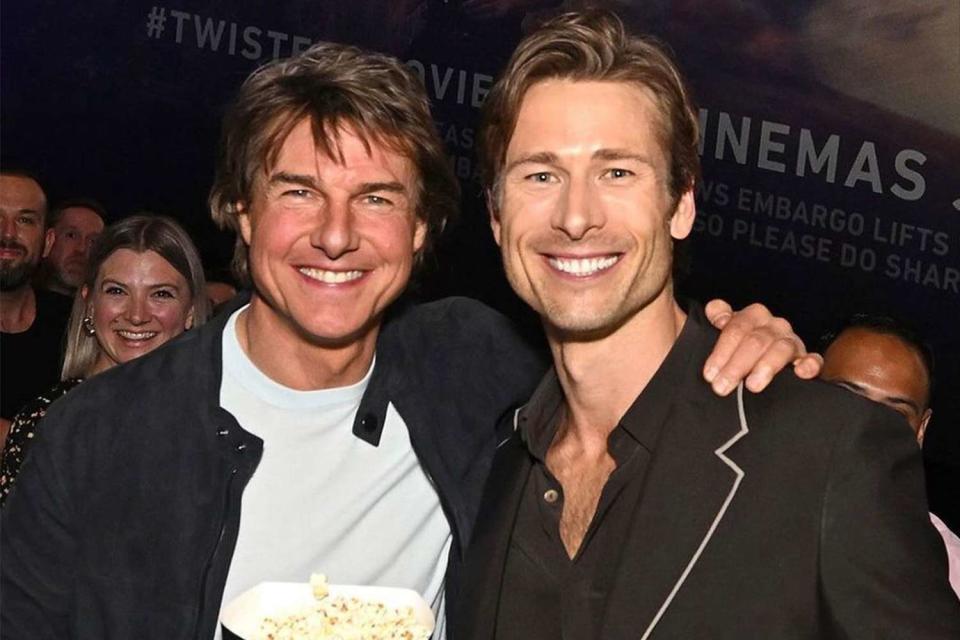 <p>Tom Cruise/Instagram</p> Tom Cruise and Glen Powell at the at Twisters European Premiere
