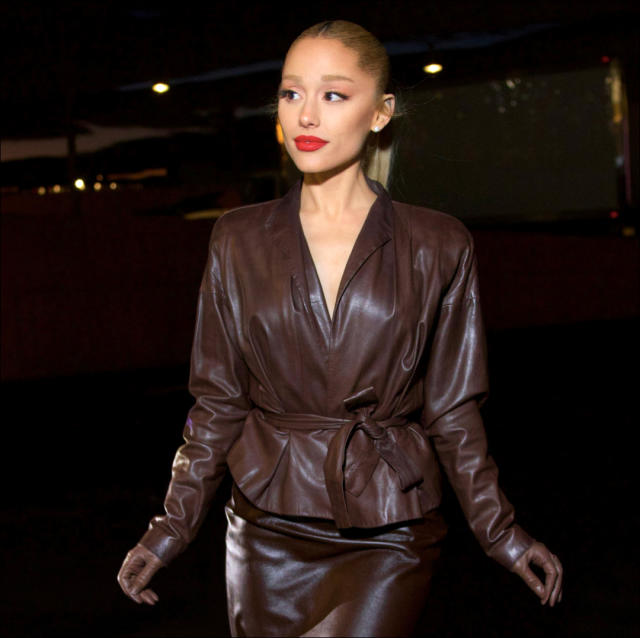 Ariana Grande wears leather ensemble while filming new music video for AG7