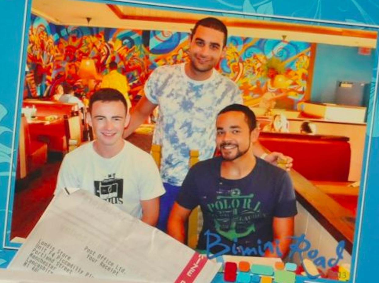 ames Roden, 25, Basil Assaf, 26, and Joshua Morgan, 28, on holiday in the Bahamas in July 2012 (PA)