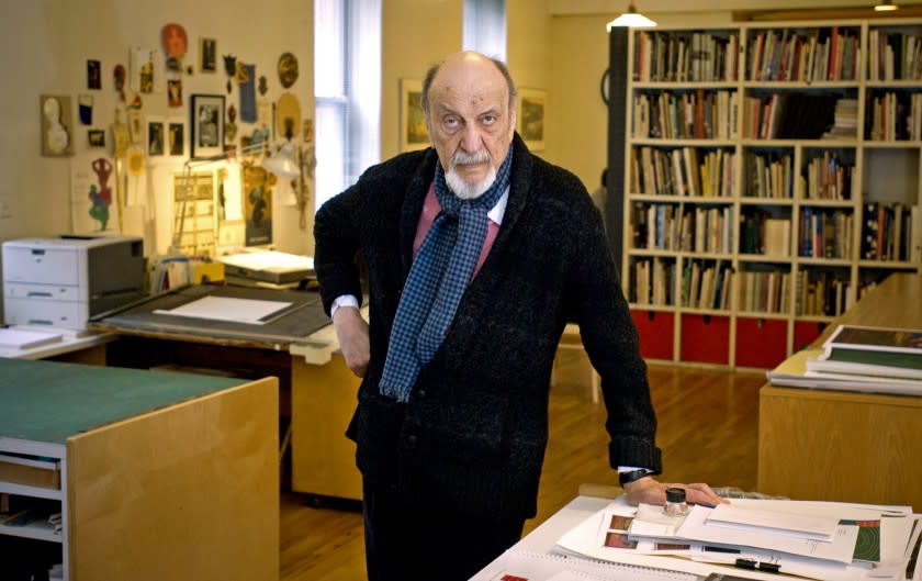 Graphic Designer Milton Glaser in his studio in New York City (Photo by Neville Elder/Corbis via Getty Images)