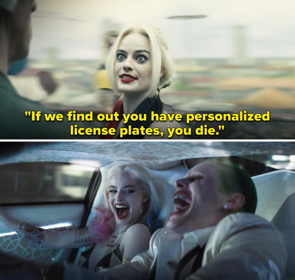 Harley saying, "If we find out you have personalized license plates, you die"