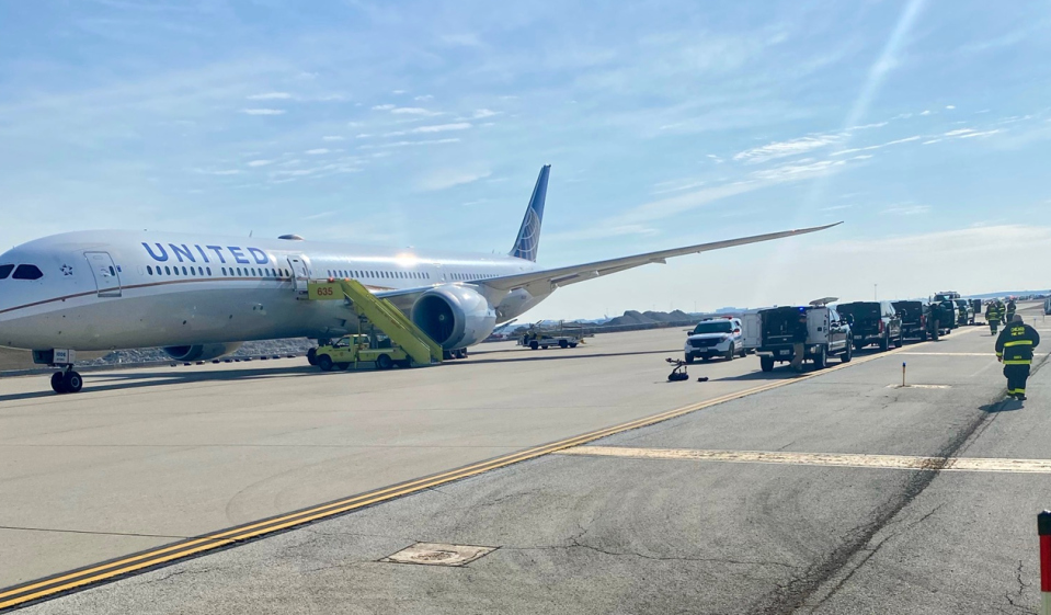 Passengers were evacuated from this United aircraft after a bomb threat.  