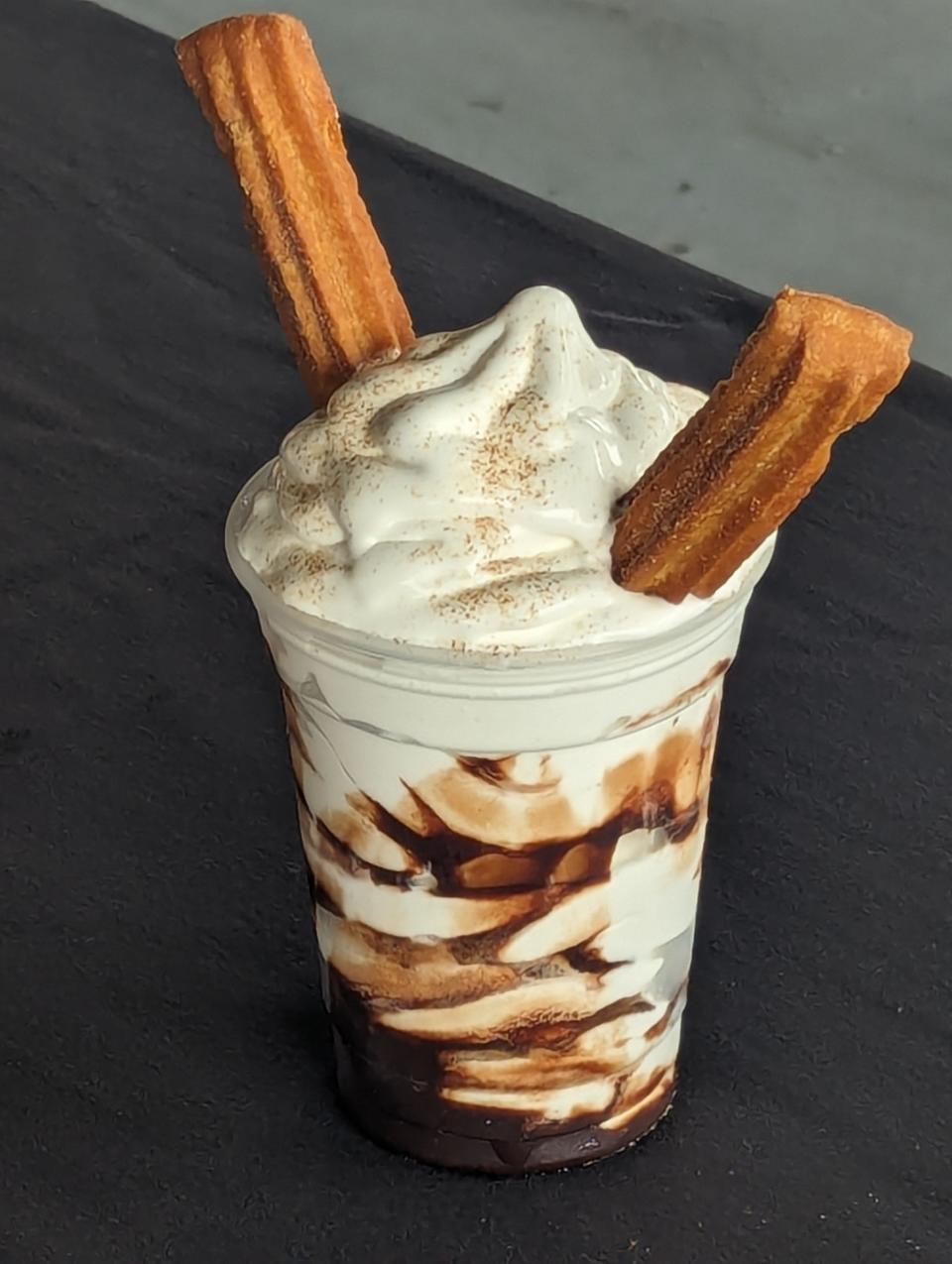 The Churro Sundae is a new item on the Jacksonville Jumbo Shrimp food menu for the 2024 Triple-A baseball season. [Clayton Freeman/Florida Times-Union]