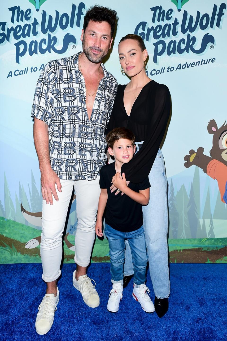 Maksim Chmerkovskiy, Shai Chmerkovskiy and Peta Murgatroyd attend the global premiere screening of Great Wolf Entertainment’s “The Great Wolf Pack: A Call to Adventure” at Great Wolf Lodge on August 23, 2022 in Garden Grove, California.